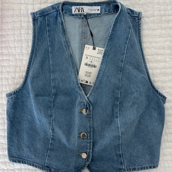 Zara Blue Denim Vest - Size M - NWT - Picture 1 of 3